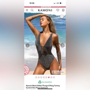 NWT Kamoni Black Glitter Plunge O Ring Tummy
Control One Piece swim size small